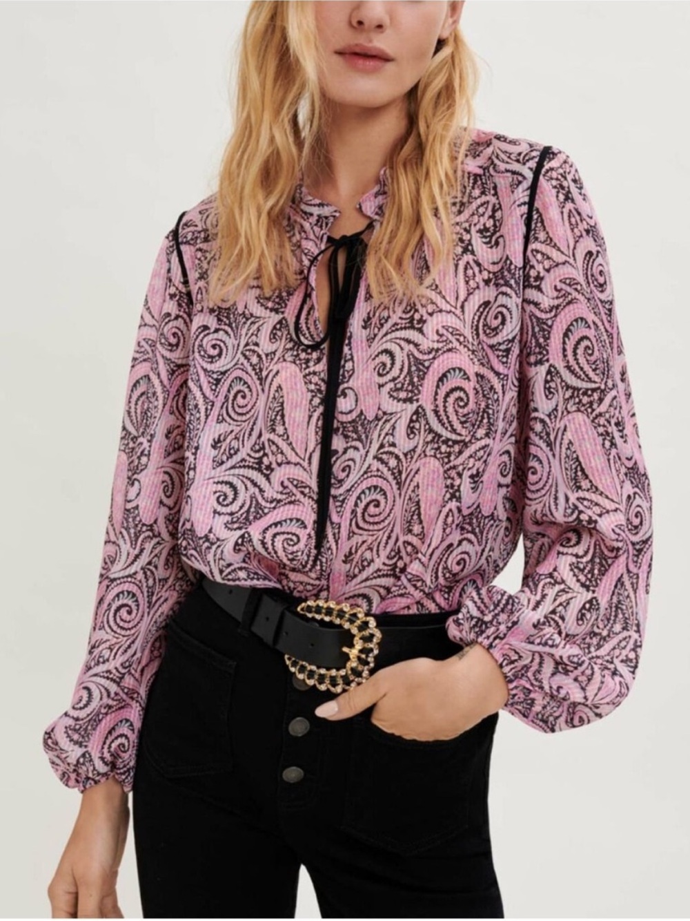 Maje Apollo Pink Paisley Long Sleeve Blouse Size 3 / US Large